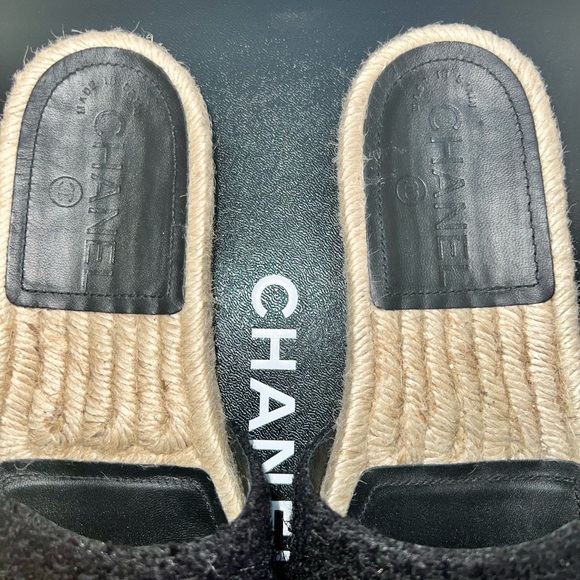 Chanel Interlocking CC Espadrille Tweed and Grosgrain Black Slide Sandal size 35 - Picture 5 of 16